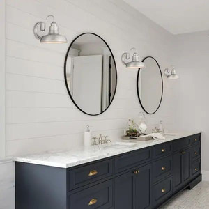 lot 66289 image: Hampton Bay Elmcroft 7.63 in. 1-Light Brushed Nickel Modern Farmhouse Wall Mount Sconce Light with Metal Shade Retail $34.99
