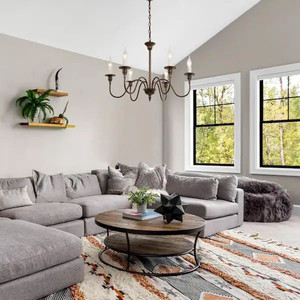 lot 66290 image: LNC Farmhouse Island chandelier 6-Light Candlestick Bronze Classic 26.5 in. W Pendant Chandelier for Kitchen, Living Room Retail $99.99
