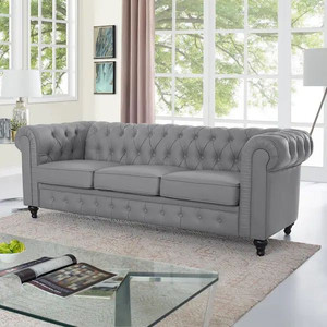 lot 66301 image: Gray Chesterfield Sofa with Rolled Arms, Tufted Cushions3 Seater Sectional Couch for Small Spaces, Living Room, Bedroom Retail $ 567.55