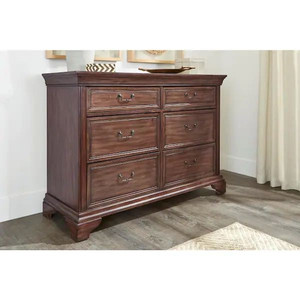 lot 66303 image: Home Decorators Collection - Beckford Walnut Finish 6 Drawer Dresser (54 in W. X 36 in H.) Retail $799.00