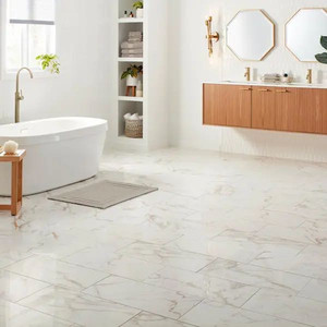 lot 66313 image: Daltile QuicTile 12 in. x 24 in. Calacatta Marble Polished Porcelain Locking Floor Tile (9.6 sq. ft.  case)(Set of 6) -Retail