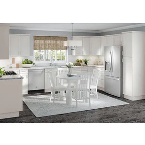 lot 66324 image: Hampton Bay Cambridge Shaker Assembled 18 in. x 34.5 in. x 24.5 in. Base Cabinet w 1 Soft Close Drawer & 1 Soft Close Door in White -Retail $179.14