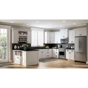 lot 66331 image: Hampton Bay 0.65 in. x 29.37 in. x 10.85 in. Shaker Wall Cabinet Decorative End Panel in Satin White (Set of 3) -Retail $112.26