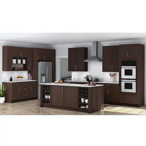 lot 66332 image: Hampton Bay Shaker Java Stock Assembled Base Kitchen Cabinet with Ball-Bearing Drawer Glides (36 in. x 34.5 in. x 24 in.) -Retail $233.00