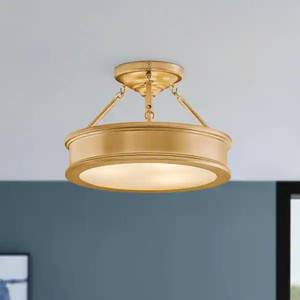 lot 66347 image: Home Decorators Collection Grafton 15 in. 3-Light Liberty Gold Semi-Flush Mount Ceiling Light -Retail $99.97