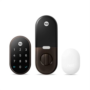 lot 66348 image: Google Nest x Yale Lock - Tamper-Proof Smart Lock Keypad Deadbolt - Works with Nest Secure Alarm System Oil - Rubbed Bronze -Retail $244.00