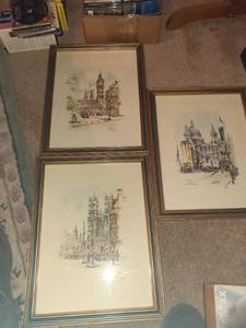 lot 1192 image: (3) Framed art. 14 x 17 each