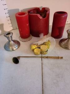 lot 2011 image: Candles, holders, snuffer