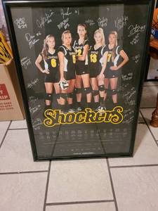 lot 2227 image: Framed poster of WSU womens volleyball team 29 x 21