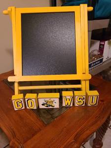 lot 2228 image: WSU blocks and wooden chalkboard easel 18 x 17