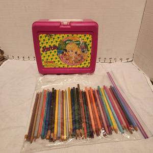 lot 2231 image: Barbie lunchbox and colored pencils