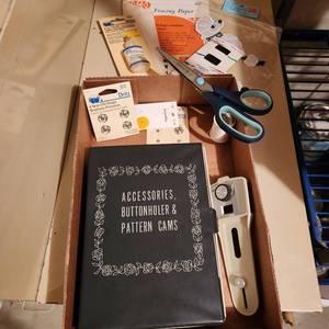 lot 2249 image: Sewing accessories, Mundial pinking shears, foam and more
