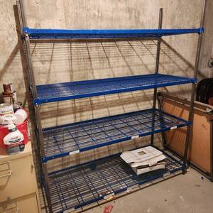 lot 2262 image: 4 shelf metal rack 70 x 59 x 24 will need to be disassembled (tile not included)