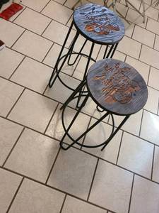 lot 2305 image: Pair of metal and wood WSU Wu-Shock counterstools 26 tall