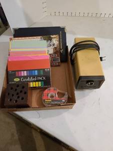 lot 3001 image: Boston electric pencil sharpener, cardstock 4.5 x 6.5, more