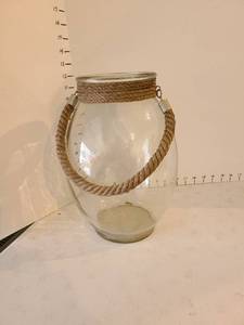 lot 3010 image: Large candle jar with rope handle 12 tall