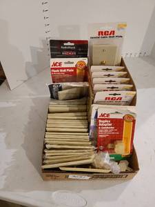 lot 3021 image: Box of assorted wall plates and phone jacks