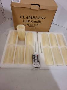 lot 3065 image: 12 cream color flameless LED candles 5 x 2 and remote