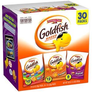 lot 2325 image: Goldfish Crackers Big Smiles with Cheddar, Colors, and Pretzel Crackers, Snack Packs, 30 CT Variety Pack Box (B01GQ5GQEG)