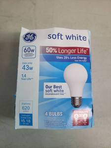 lot 2354 image: GE, GEL70286, Lighting 43W Soft White Bulb, 4  Pack