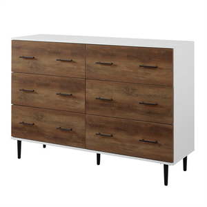 lot 8155 image: Modern Wood 6-Drawer Buffet - WhiteRustic Oak- Retail$958.00