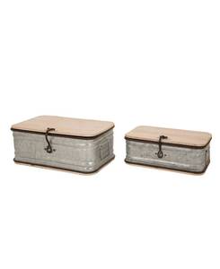 lot 8170 image: Glitzhome Set of 2 Galvanized Wood Storage Chests