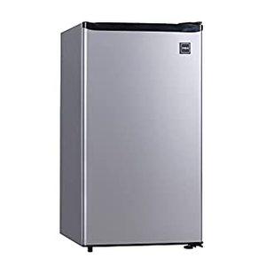lot 8180 image: RCA RFR322 Mini Refrigerator, Compact Freezer Compartment, Adjustable Thermostat Control, Reversible Door, Ideal Fridge for Dorm, Office, Apartment, Platinum Stainless, 3.2 Cubic Feet (B00IR8H55A)