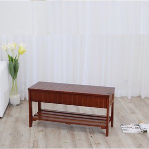 lot 8200 image: Roundhill Solid Wood Storage Shoe Bench, Brown