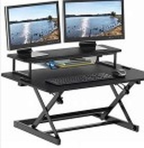 lot 8153 image: 36 Over Desk Height Adjustable Standing Desk With Monitor Riser Black