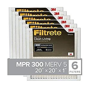 lot 2426 image: Filtrete 20x20x1, AC Furnace Air Filter, MPR 300, Clean Living Basic Dust, 6-Pack (exact dimensions 19.69 x 19.69 x 0.81) (B07FNXS7G9)