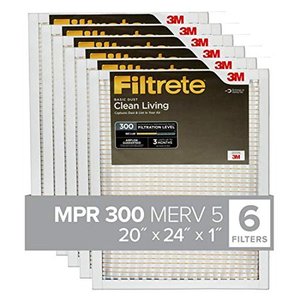 lot 5498 image: Filtrete 20x24x1, AC Furnace Air Filter, MPR 300, Clean Living Basic Dust, 6-Pack (exact dimensions 19.81 x 23.81 x 0.81)