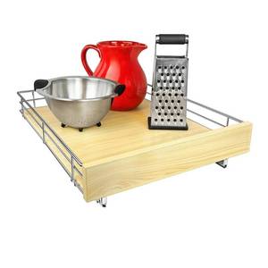 lot 14194 image: Lynk Professional Select Slide Out Wood Cabinet Organizer - Pull Out Under Cabinet Sliding Wood Shelf - 17 x 21 - Wood and Chrome