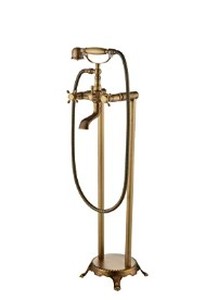 lot 8257 image: Senlesen Floor Mounted Tub Faucet With Hand Shower Brushed Gold