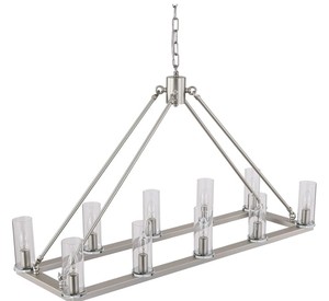 lot 8278 image: ARTROEEA 39 Metal Rectangul Chandelier With Clear Glass Shade Nickel