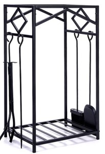 lot 14143 image: Heavy Duty Fireplace Tools Set Firewood Storage, Black