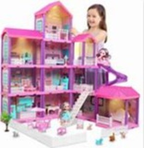 lot 14157 image: Beefunni DIY Assembly Dollhouse, Pink