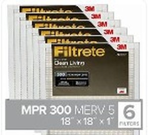 lot 2393 image: Filtrete Clean Living Basic Dust AC Furnace Air Filter, MPR 300, 16 x 20 x 1-Inches, 6-Pack