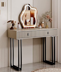 lot 6074 image: Vanity Desk with 3 Color Touch Screen Dimming Mirror