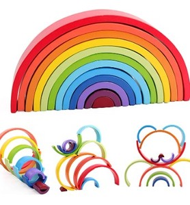 lot 8194 image: QZMTOY Wooden Rainbow Stacker, Extra Large 12 Pcs Stacking Game