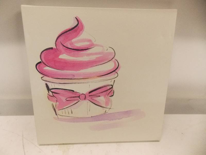 lot 300 image: Pink Cupcake Canvas Painting