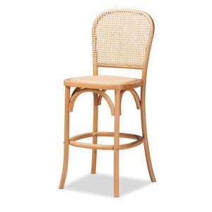lot 9015 image: Vance Woven Rattan and Wood Cane Barstool Brown - Baxton Studio