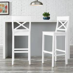 lot 9029 image: StyleWell Cedarville White Wood Bar Stools with Cross Back  - Set of 2