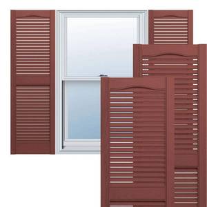 lot 9081 image: 15 in Vinyl Louvered Shutters in Burgundy Red - Set of 2 145 in W x 1 in D x 5175 in H 56 lbs