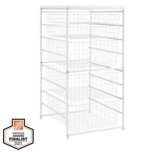 lot 9094 image: Everbilt 3476 in H x 2150 in W White Steel 5-Drawer Close Mesh Wire Basket