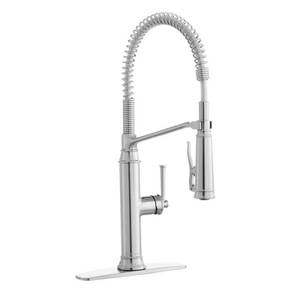 lot 9124 image: Glacier Bay Linscott Single-Handle Coil Springneck Pull-Down Sprayer Kitchen Faucet in Stainless Steel
