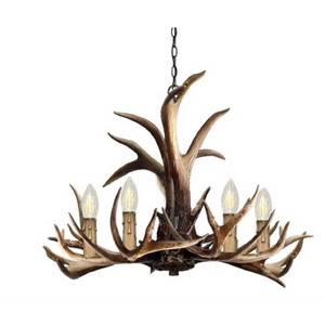 lot 9129 image: Hampton Bay Deer Lake 20 in 5-Light Handmade Finish No Shade Antler Chandelier