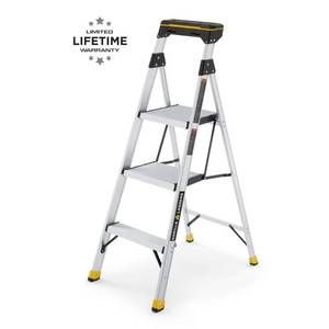 lot 9134 image: 45 Ft Aluminum Dual Platform Ladder With Tray 9 Ft Reach 250 Lb Load Capacity Type I Duty Rating