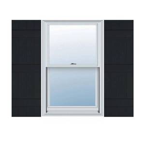 lot 9138 image: Builders Edge 14 in W x 63 in H Vinyl Exterior Joined Board and Batten Shutters Pair in Black