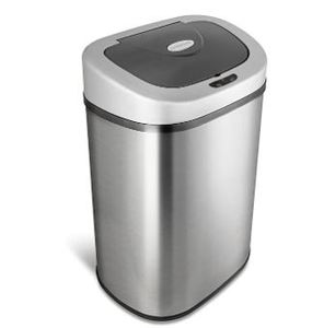 lot 9082 image: NINESTARS Automatic Touchless Infrared Motion Sensor Trash Can with Stainless Steel Base &amp Oval - SilverBlack Lid - 21 Ga