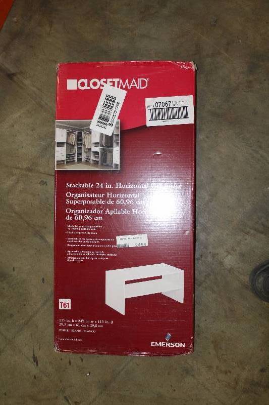 lot 2458 image: CLOSETMAID - WHITE - T61  STACKABLE 24 INCH ORGANIZER